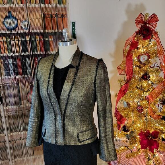 Rachel Zoe Jackets & Blazers - Rachel Zoe Cotton Gold & Black Metallic Blazer Coat Magnet Button Size 10